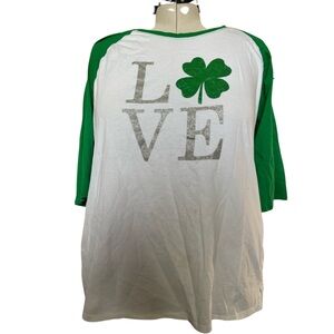 3/$15 Plus Size Glitter Shamrock St. Patrick’s Day 3/4 Sleeve Baseball Tee 2X